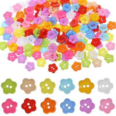 200 Flower Buttons, Spring Flower Shaped Two-Hole Sewing Button Colorful Two-Ho