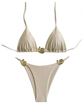 OYOANGLE Women's 2 Piece Bikini Set Spaghetti Strap Halter Swimsuit High Cut