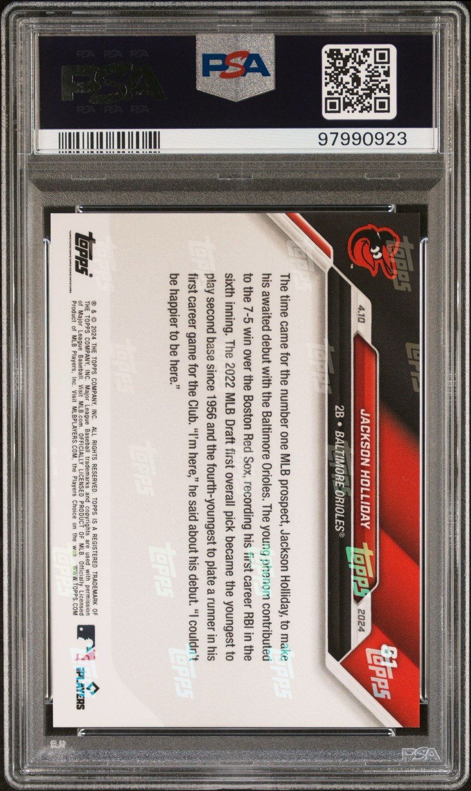 2024 TOPPS NOW #61 JACKSON HOLLIDAY ROOKIE RC PSA 10 view 2