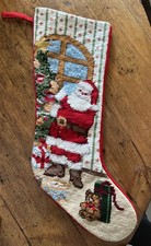 Vintage Needlepoint Christmas Santa And Christmas Tree