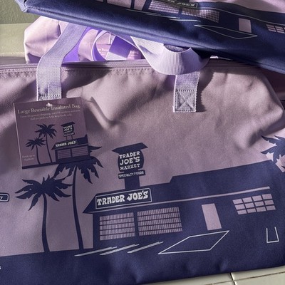 Trader Joe's Insulated Tote Freezer Cooler Bag Market Shopper XL Purple Lavender