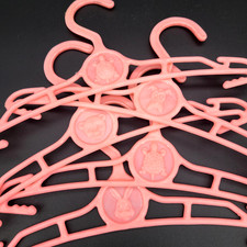 Lot of 5 VTG Pink Plastic Children's Hangers, animal emblems 10" turtle dog bear