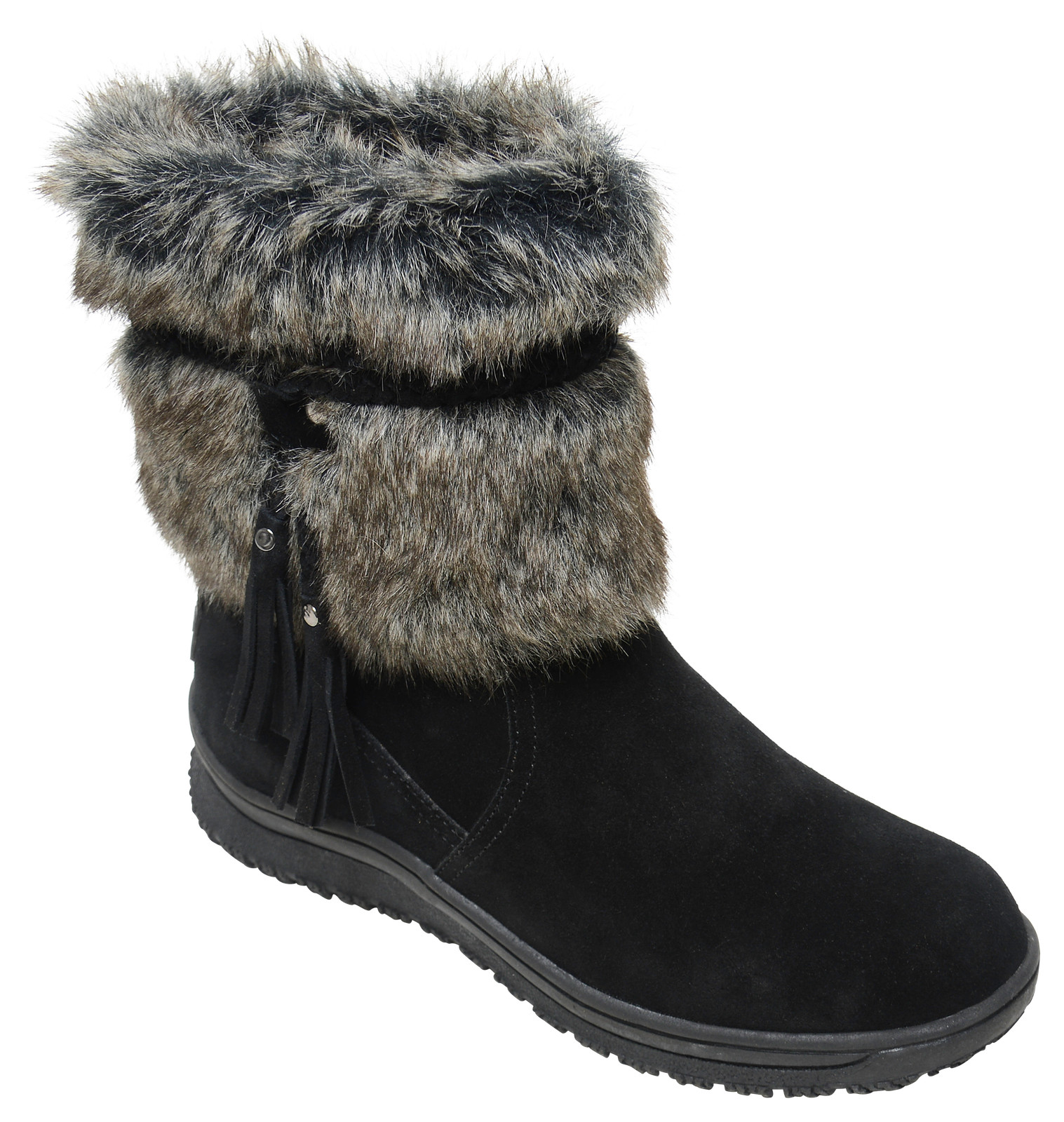 Minnetonka 80080-M-8 Moccasin Everett Suede Boot for Ladies - Black - 8M