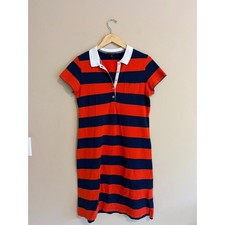 Striped Polo Dress Navy Blue Red Short Sleeve Size 6-8