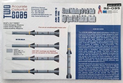 1/32 Two Bobs AIM-120B/C, AGM-88CHIGH SPEED ANTI-RADIATION Missile DECAL 32-035