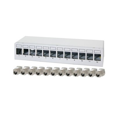12 Port Keystone Patchpanel Panel Stahlgehäuse + 12  Keystone CAT.6a RJ45 Buchse
