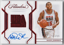 2022-23 Panini Flawless Magic Johnson USA Basketball Autograph Red Ruby Auto /15