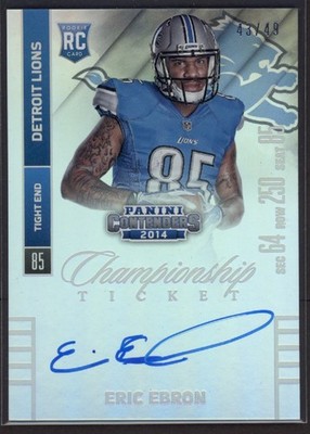 2014 Eric Ebron Contenders Championship Ticket Variation Auto RC /49 #218 B455