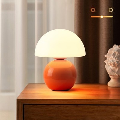 Mushroom Lamp, Ceramic Base, Multi-level Dimming Vibrant Orange Desk, Bedside