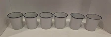 Antique 1920-30 Era Enamelware Cups ~ White WBlue Rim ~ KER Sweden ~ Set Of 6