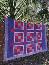 Vintage Handmade Americana Quilt Wall Hanging Farmhouse Decor 40x52 Patriotic