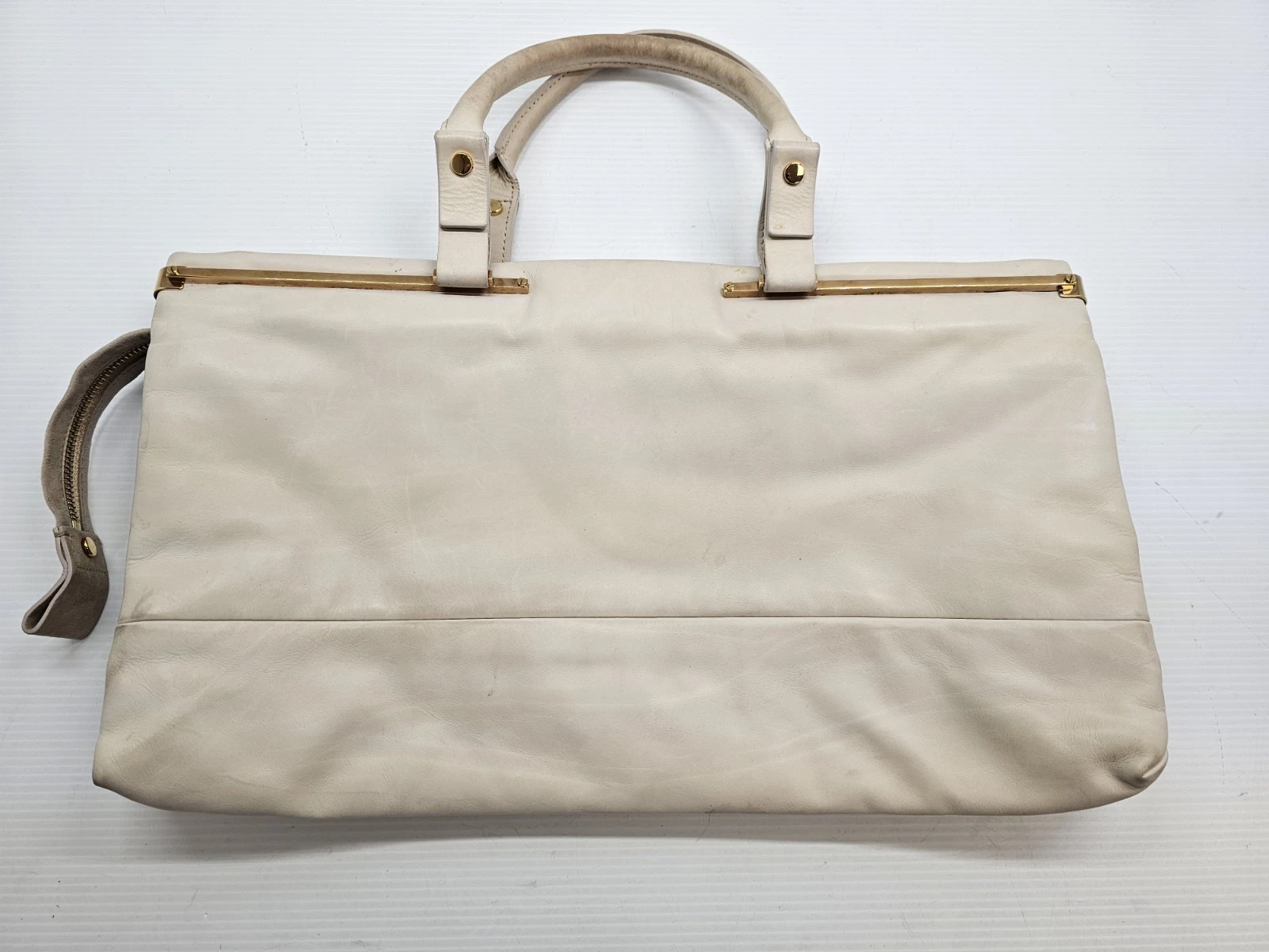 Lanvin — Lanvin Paris Tote Bag Made in Italy Cream Leather Gold Hardware Large