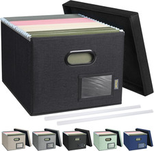 File Organizer Box with Lid, Collapsible File Folder Organizer with Plastic Slid