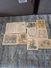 Lot of 10 Flower Plant Themed Wood Mounted Rubber Stamps Various Large
