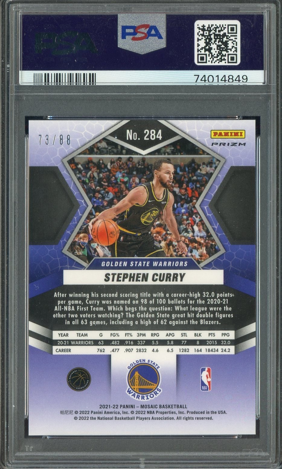 2021-22 Mosaic Fusion Red Yellow Choice #284 Stephen Curry Warriors /88 PSA 10 view 2