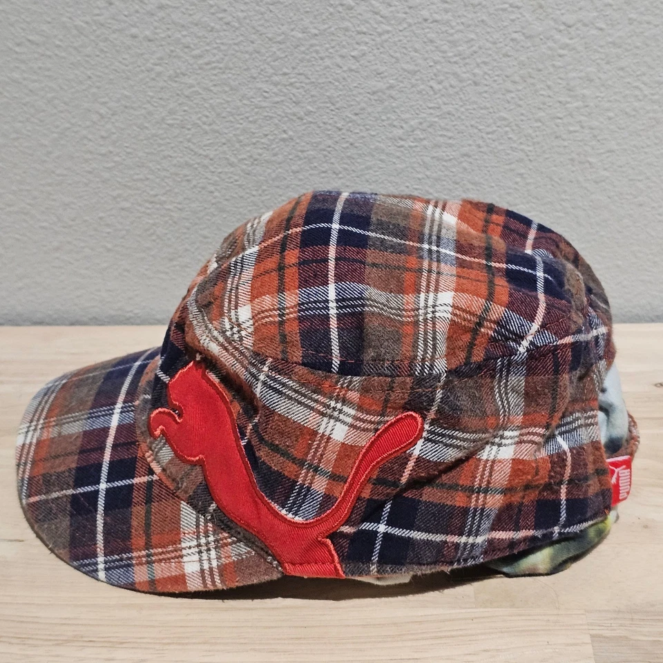 Plaid Cadet Cap with Red Puma Logo, Adjustable Buckle Back, Casual Hat - Image 2 of 4
