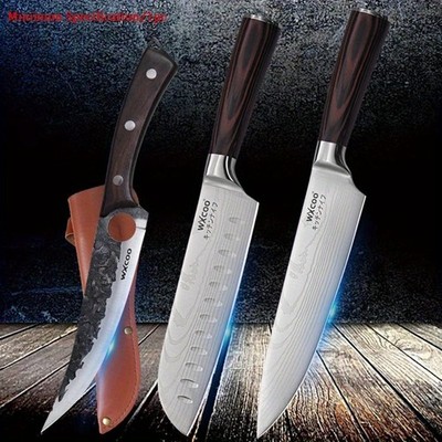 3 Pcs Stainless Steel Kitchen Knife Set Chef Boning Santoku Knives Handle