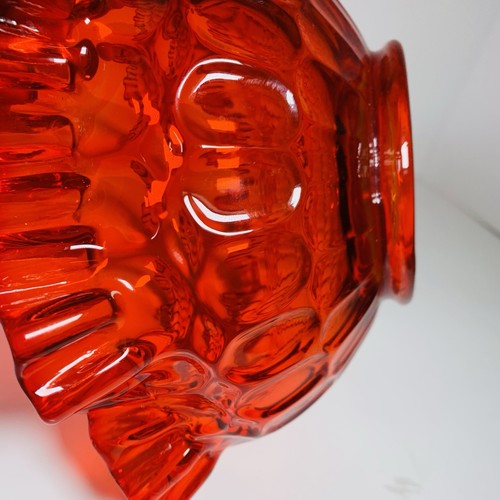 Vintage Fenton 8-1/2" Amberina Orange geraffter Rand Daumenabdruck Fuß Schüssel - Bild 9 von 12