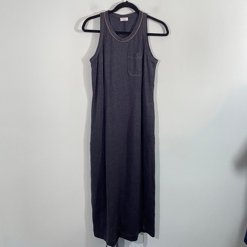 Brunello Cucinelli Grey Mini Bead Trim Virgin Wool Tank Maxi Dress Size M
