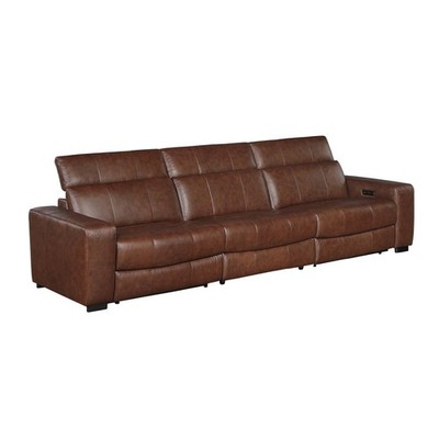 100% TOP GRAIN LEATHER BROWN POWER RECLINING SOFA LIVING ROOM FURNITURE