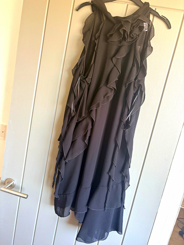 Primark Black Chiffon Ruffle Sheer Shift Dress Sleeveless Knee Length UK 8