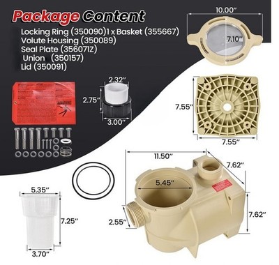 353010 Volute Assembly w/Housing Compatible w/ Pentair Superflo Pool Pump