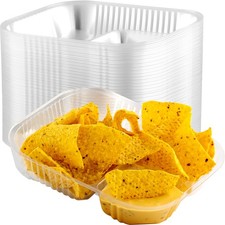 6x8 Inch Plastic Nacho Trays Reusable 2 Compartment Boats Great for Dips, Snacks