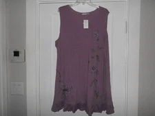 LOGO by Lori Goldstein Purple Beaded 100% Cotton Tank Top Size 3X
