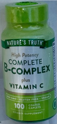 Nature's Truth High  Potency Complete B-Complex + Vitamin C 100 Caps Exp 6/27