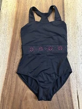 Girls Bloch Size 14 Black Leo With Pink Cutout Flowers