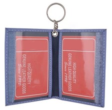 Blue Leather Men's Bifold Wallet 2 Driver's License ID Card Keychain Holder