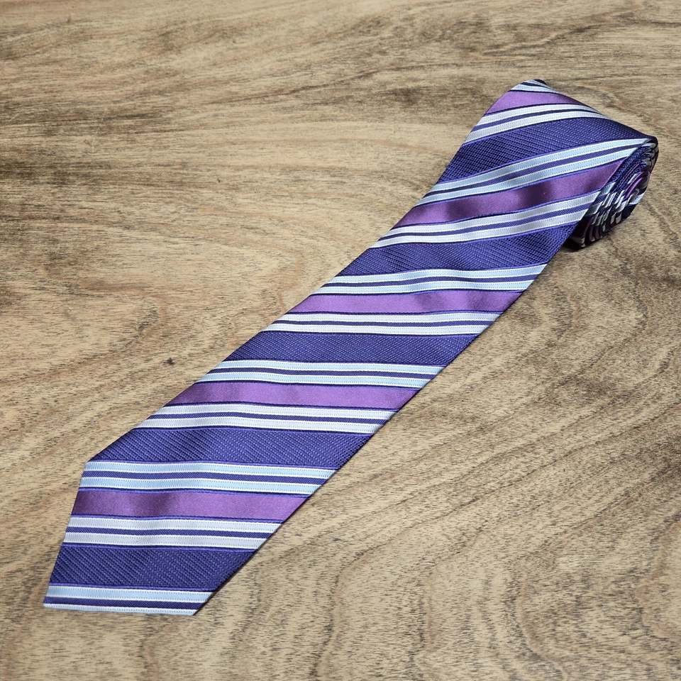 Corbata Ermenegildo Zegna mezcla seda púrpura/gris a rayas diagonales Foto 3 de 4