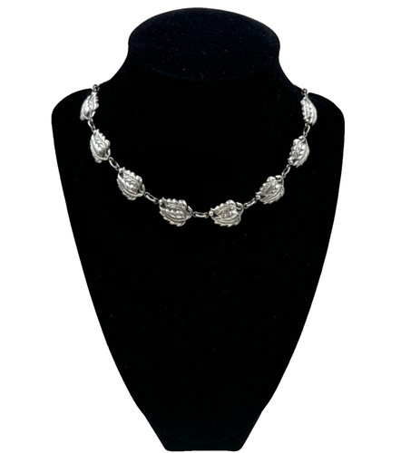 DANECRAFT SIGNED STERLING SILVER ART NOUVEAU LEAVES VINTAGE COLLIER NECKLACE 15"