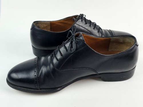 Salvatore Ferragamo Men’s 10.5 EE Black Leather Solid Cap Toe Oxfords Lace up - Picture 5 of 15