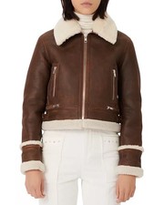 Maje Brown Shearling Leather Jacket Uk8