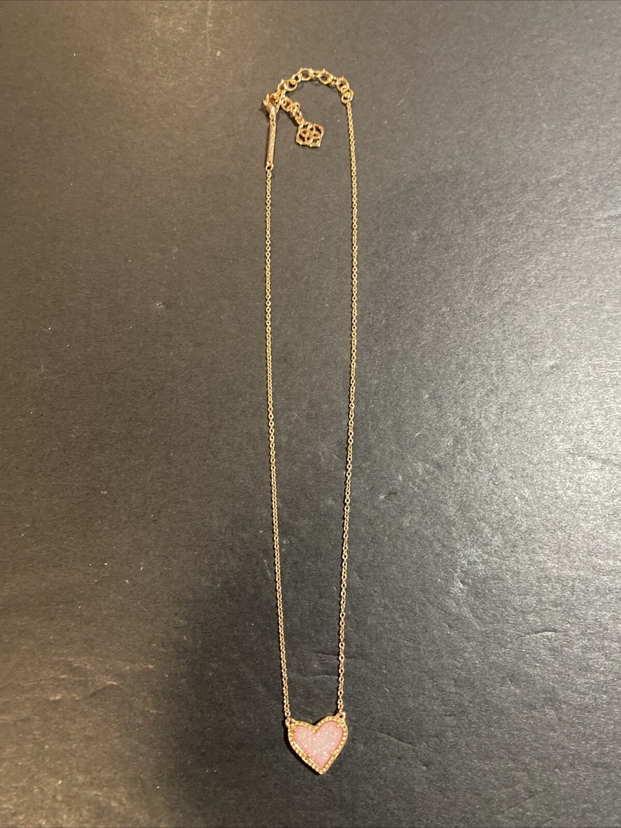 Kendra Scott: Ari Heart Rose Gold Pendant Necklace - Pink Drusy | eBay