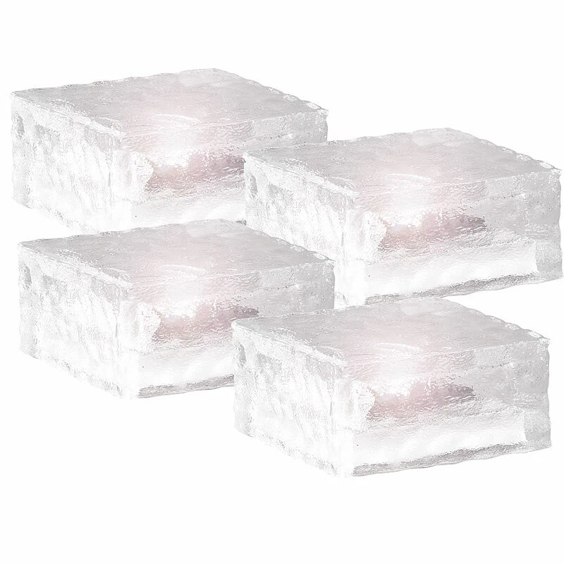 Lunartec Solar-LED-Glasbaustein mit Lichtsensor 4er-Set groß (10x10cm), IP44 - Bild 2 von 4