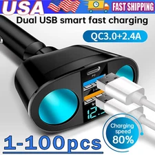 Dual USB Car Cigarette Lighter Socket Splitter Power Adapter Charger Outlet  LOT