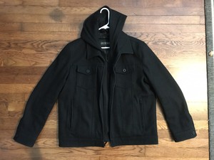 guess men's hooded peacoat black