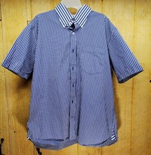 Tommy Hilfiger Button Down Shirt Mens L 80's 2 Ply Fabric Blue and White stripe