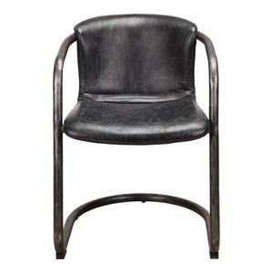 21 W Set Of 2 Dining Chair Antique Black Top Grain Leather Iron Frame Ebay