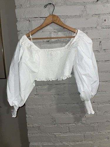 Farm Rio Off White Puff Shoulder Top XS