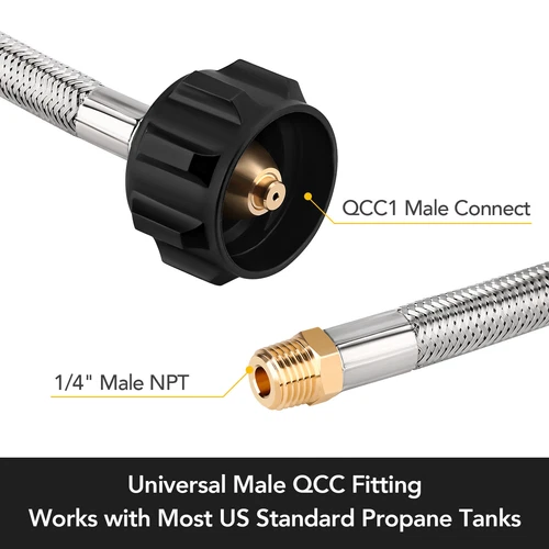 US STOCK, 2 Pack 15 Inch Propane Hose Connector & Type 1 Connection 1/4 Male NPT - Picture 3 of 8