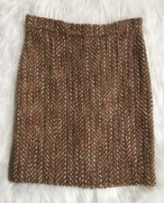 Prada Milano Brown Tan Cotton Blend Tweed knee Pencil Skirt Size 38 Women Design