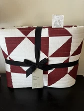 West Elm Modern Heirloom Cotton Linen Abstract Print Quilt Full/queen Farmhouse