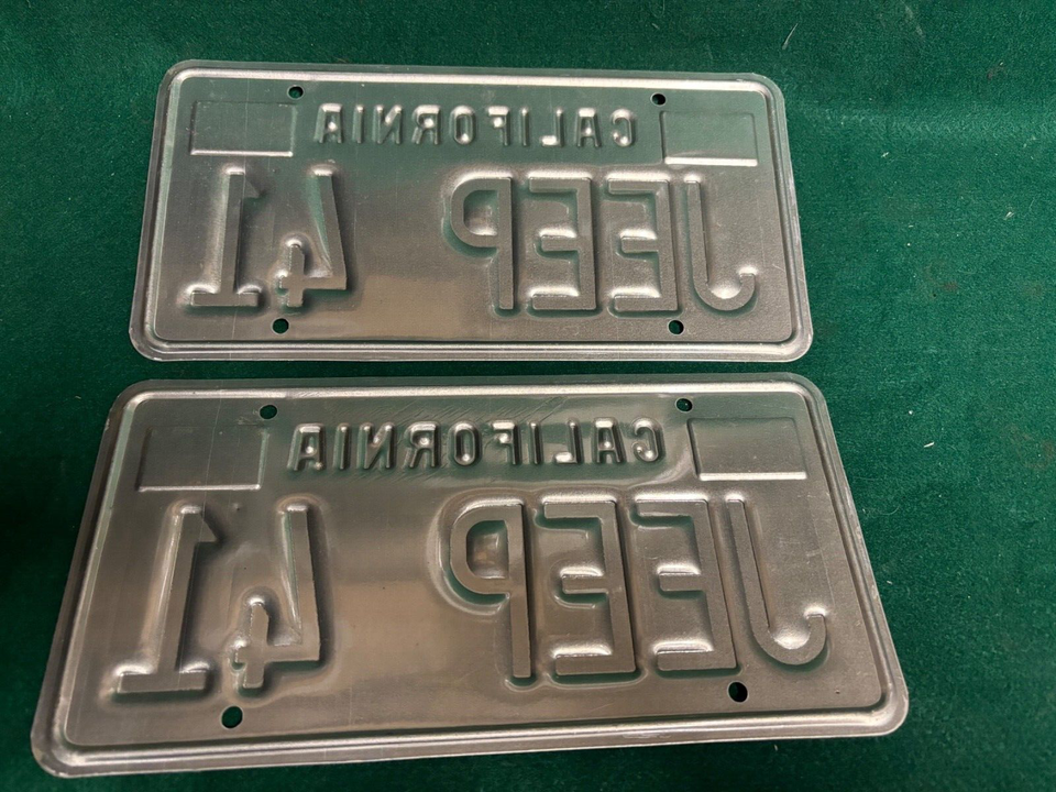 Vintage Embossed California License Plates Pair Personalized “JEEP 41