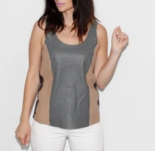 MICHAEL STARS Suede Leather Gray Beige Sleeveless Tank Top Size S