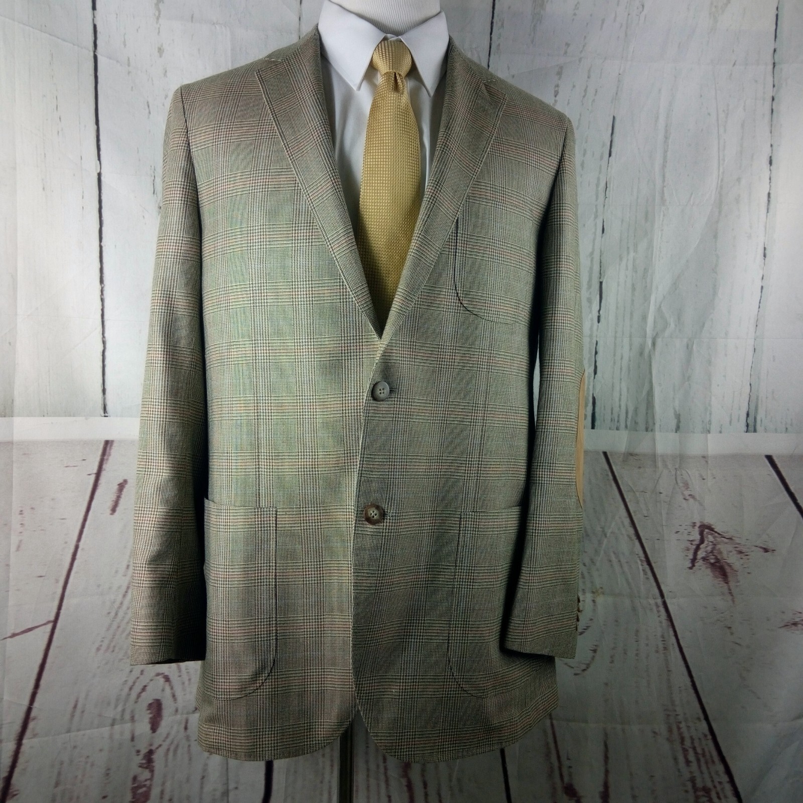 Byron British Style 44R 2 Button Multicolor Plaid Elbow Pads Blazer