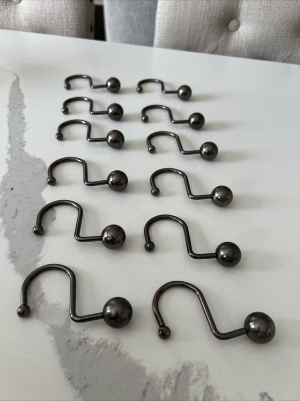 Curtain Rings Metal  Hooks Bathroom Shower Set of 12 Dark Gray