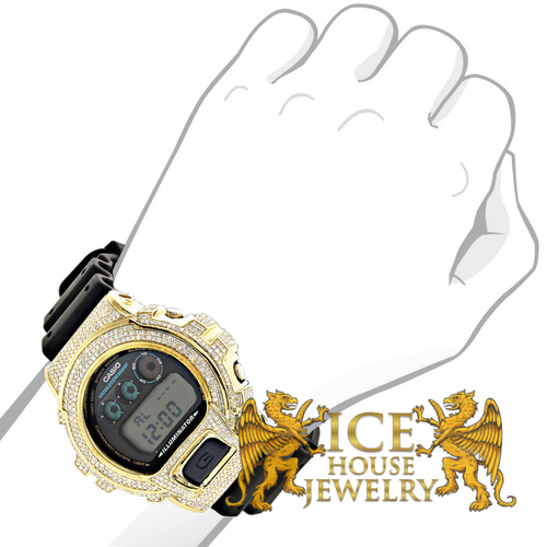 Authentic Yellow Diamond On Yellow Gold Finish Casio GShock DW-6900 2.00CT Watch - Picture 2 of 4